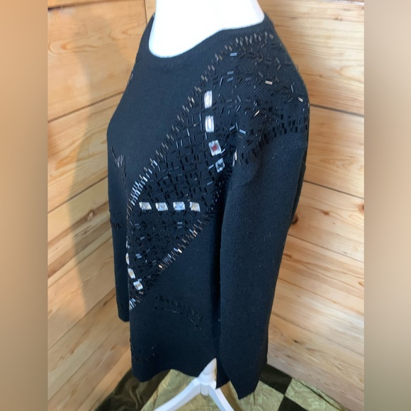 Vintage Women's Black Sweater Oversized Bejewelled Sparkles Shimmer Large - Picture 3 of 5